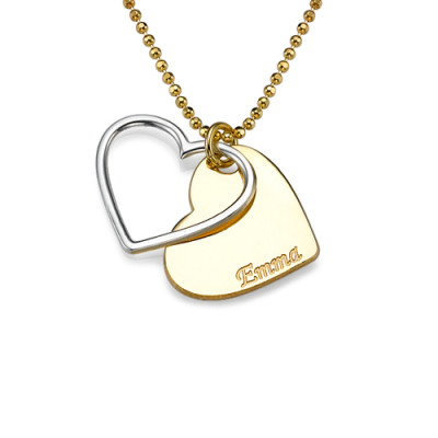 Personalized Two Tone Heart Necklace for Couples
