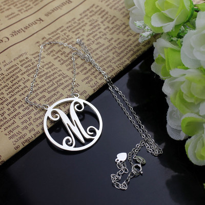 Sterling Silver Small Single Circle Monogram Letter Necklace