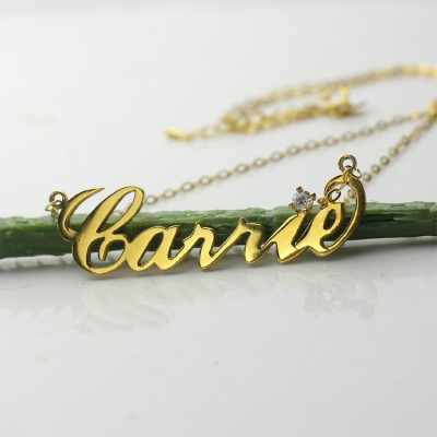 Carrie Nameplate Necklace with Birthstone 18ct Gold 