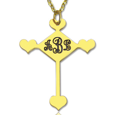 Engraved Cross Monogram Necklace 18ct Gold