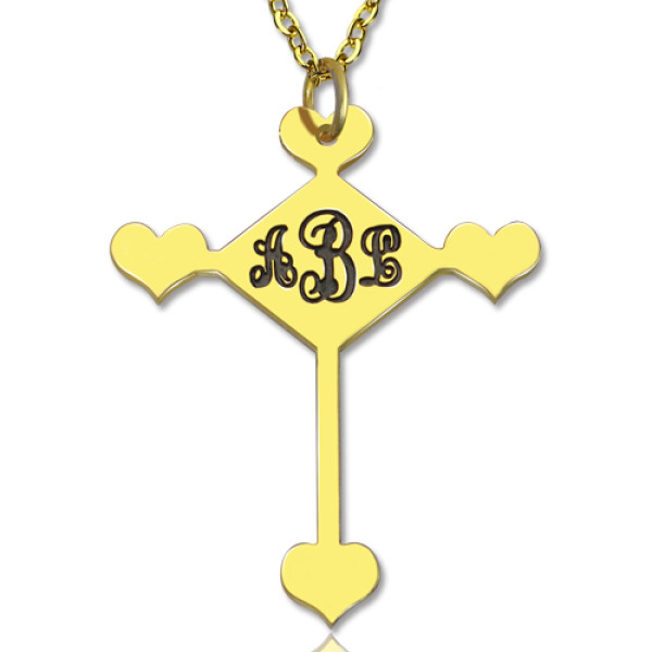 Engraved Cross Monogram Necklace 18ct Gold