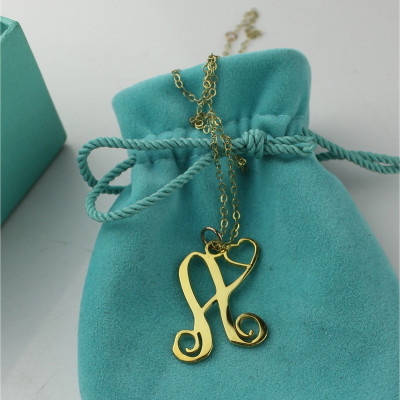 Personalized One Initial With Heart Monogram Necklace in 18ct Solid Gold