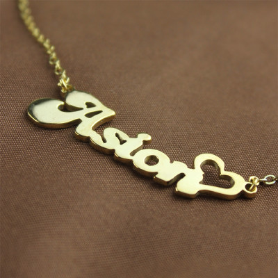 Personalized BANANA Font Heart Shape Name Necklace Solid Gold