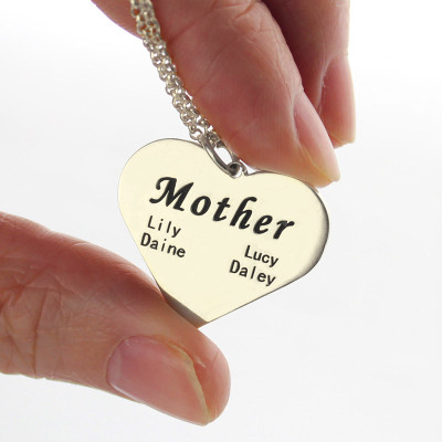 "Mother" Family Heart Necklace Sterling Silver