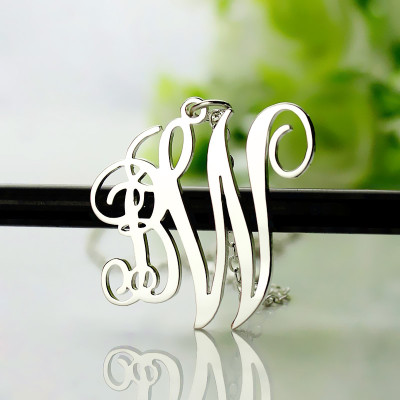 Personalized Vine Font 2 Initial Monogram Necklace 18ct Solid White Gold