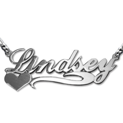 Double Thickness Side Heart Silver Name Necklace