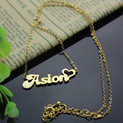 Personalized BANANA Font Heart Shape Name Necklace Solid Gold