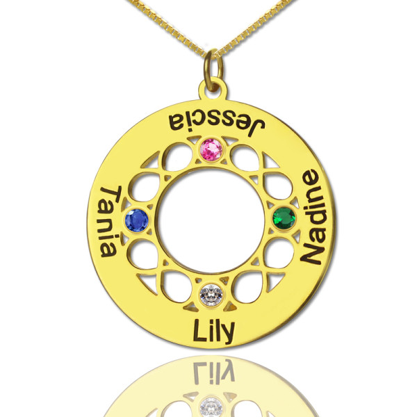 Infinity Birthstone Family Names Necklace In 18ct Gold 