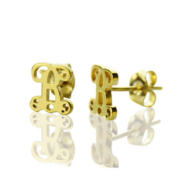 Single Monogram Stud Earrings 18ct Gold