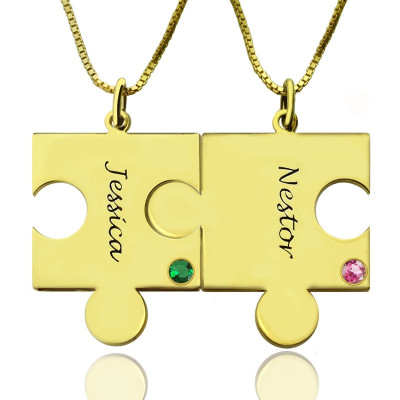 Matching Puzzle Necklace for Couple With Name  Birthstone  