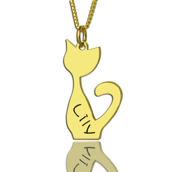 Custom Cat Name Pendant Necklace 18ct Gold Over