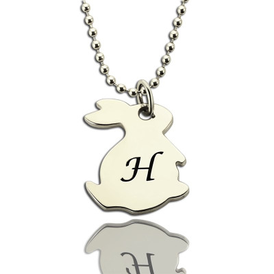 Personalized Rabbit Initial Charm Pendant Sterling Silver