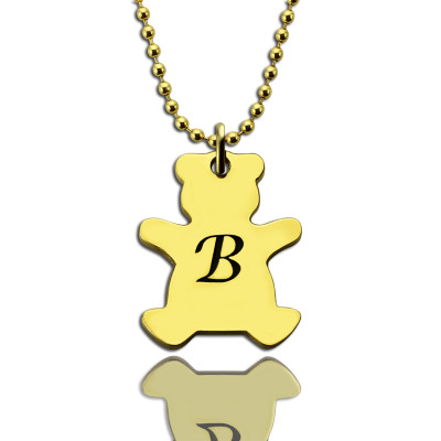 Cute Teddy Bear Initial Charm Necklace 18ct Gold