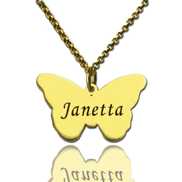 Custom Charming Butterfly Pendant Emgraved Name 18ct Gold