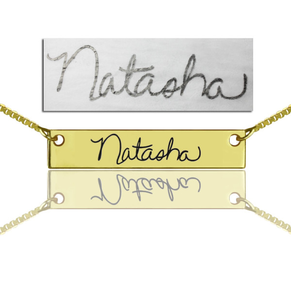 Custom Necklace Signature Bar Necklace Handwritring 18ct Gold