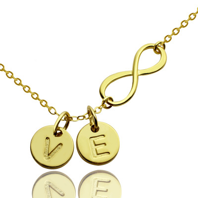 Infinity Necklace With Disc Initial Charm 18ct Gold