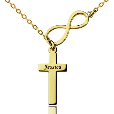 Infinity Symbol Cross Name Necklace 18ct Gold