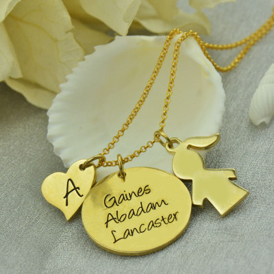 Family Names Pendant For Mother With Kids Charm In 18ct Gold