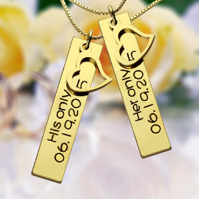 Couples Bar Necklace Engraved Name  Date 18ct Gold