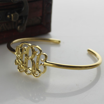 Personalized Celebrity Monogram Initial Bangle 18ct Gold