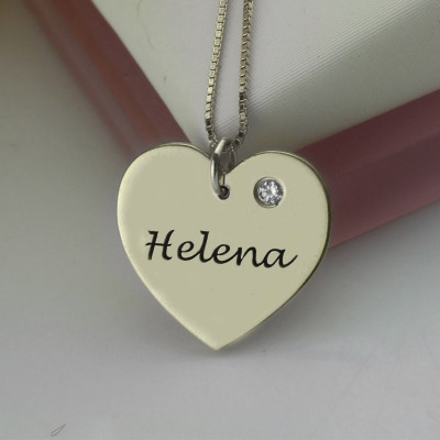 Sterling Silver Simple Heart Name Necklace with Birthstone 