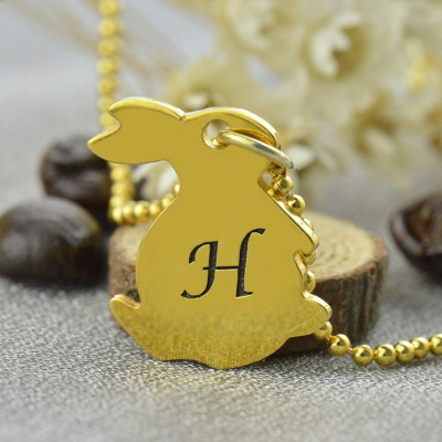 Tiny Rabbit Initial Charm Necklace 18ct Gold