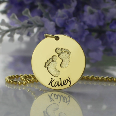 Personalized Baby Footprints Name Necklace 18ct Gold