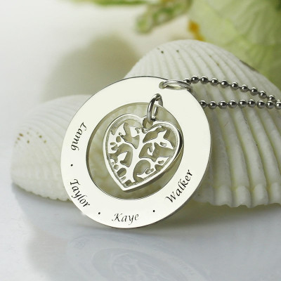 Personalized Heart Family Tree Necklace Sterling Silver