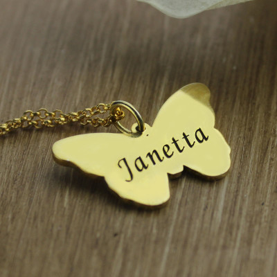 Custom Charming Butterfly Pendant Emgraved Name 18ct Gold