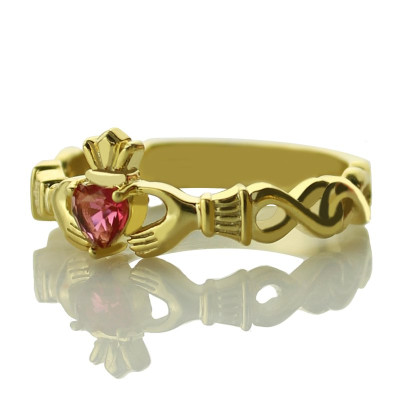 Ladies Modern Claddagh Rings With Birthstone  Name Gold Plated 