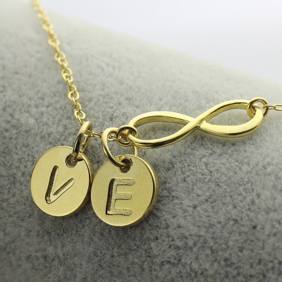 Infinity Necklace With Disc Initial Charm 18ct Gold