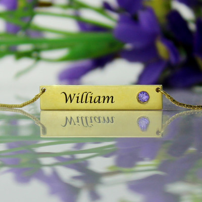 Name Bar Necklace with Birthstone 18ct Gold 