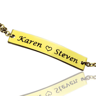 Couple Bar Bracelet Engraved Name 18ct Gold