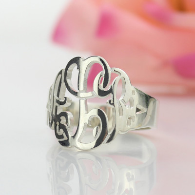 Personalized Hand Drawing Monogrammed Ring Silver