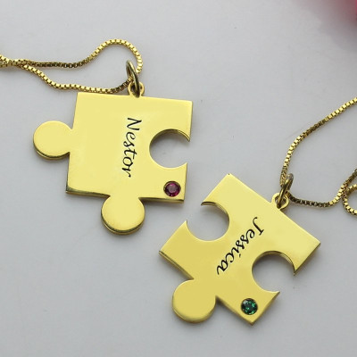 Matching Puzzle Necklace for Couple With Name  Birthstone  