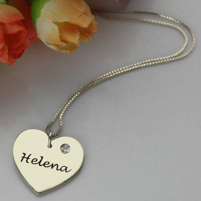 Sterling Silver Simple Heart Name Necklace with Birthstone 