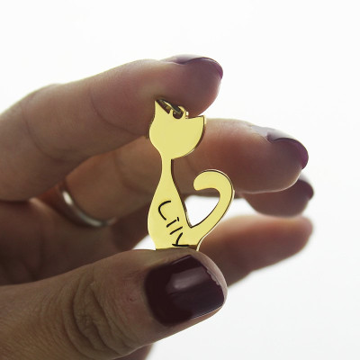 Custom Cat Name Pendant Necklace 18ct Gold Over