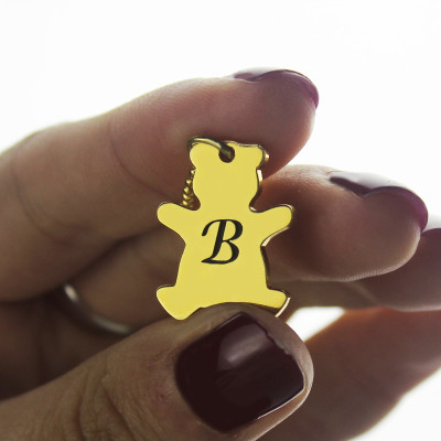 Cute Teddy Bear Initial Charm Necklace 18ct Gold