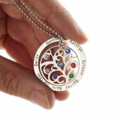 Personalized Family Tree Birthstone Name Necklace 