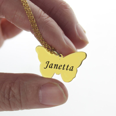 Custom Charming Butterfly Pendant Emgraved Name 18ct Gold