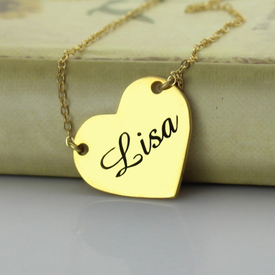 Stamped Heart Love Necklaces with Name 18ct Gold