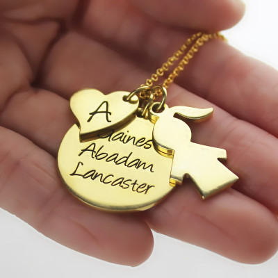 Family Names Pendant For Mother With Kids Charm In 18ct Gold