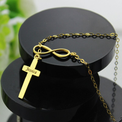 Infinity Symbol Cross Name Necklace 18ct Gold