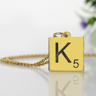 Engraved Scrabble Initial Letter Necklace 18ct Gold