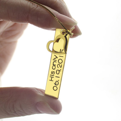 Couples Bar Necklace Engraved Name  Date 18ct Gold