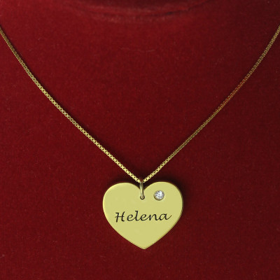 Simple Heart Necklace with Name  Birhtstone 18ct Gold 