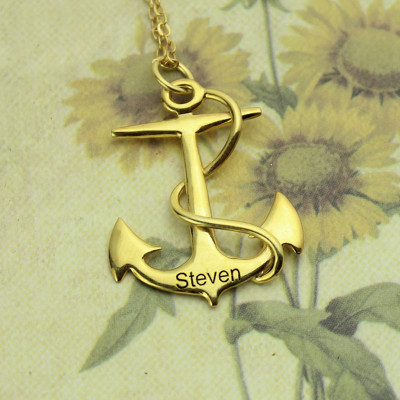 Anchor Necklace Charms Engraved Your Name 18ct Gold Silver