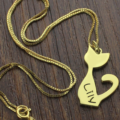 Custom Cat Name Pendant Necklace 18ct Gold Over