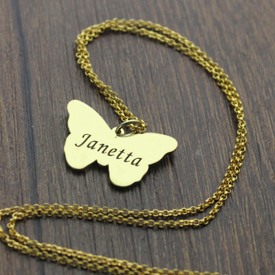 Custom Charming Butterfly Pendant Emgraved Name 18ct Gold