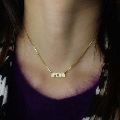 Personalized Greek Letter Sorority Bar Necklace 18ct Gold